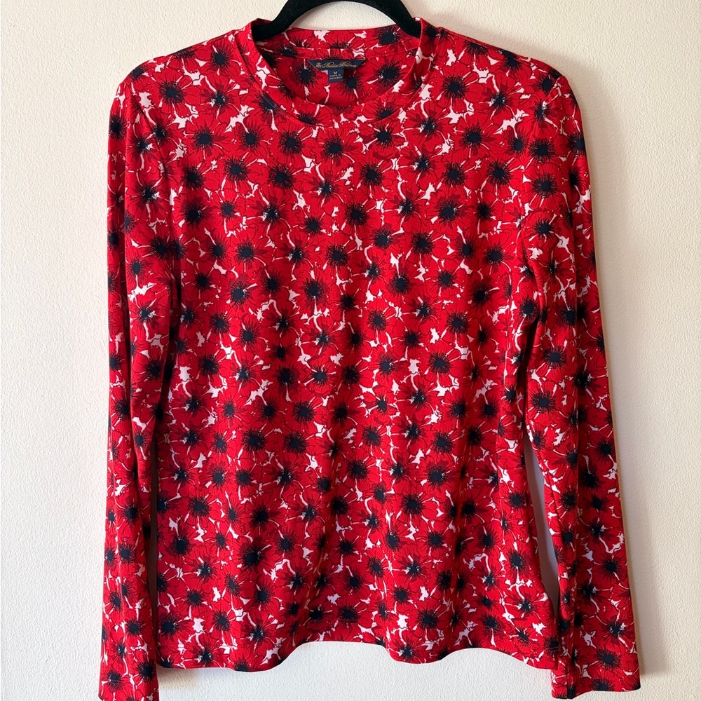 Brooks Brothers Poppy poppies Red and Black Floral Long Sleeve Top